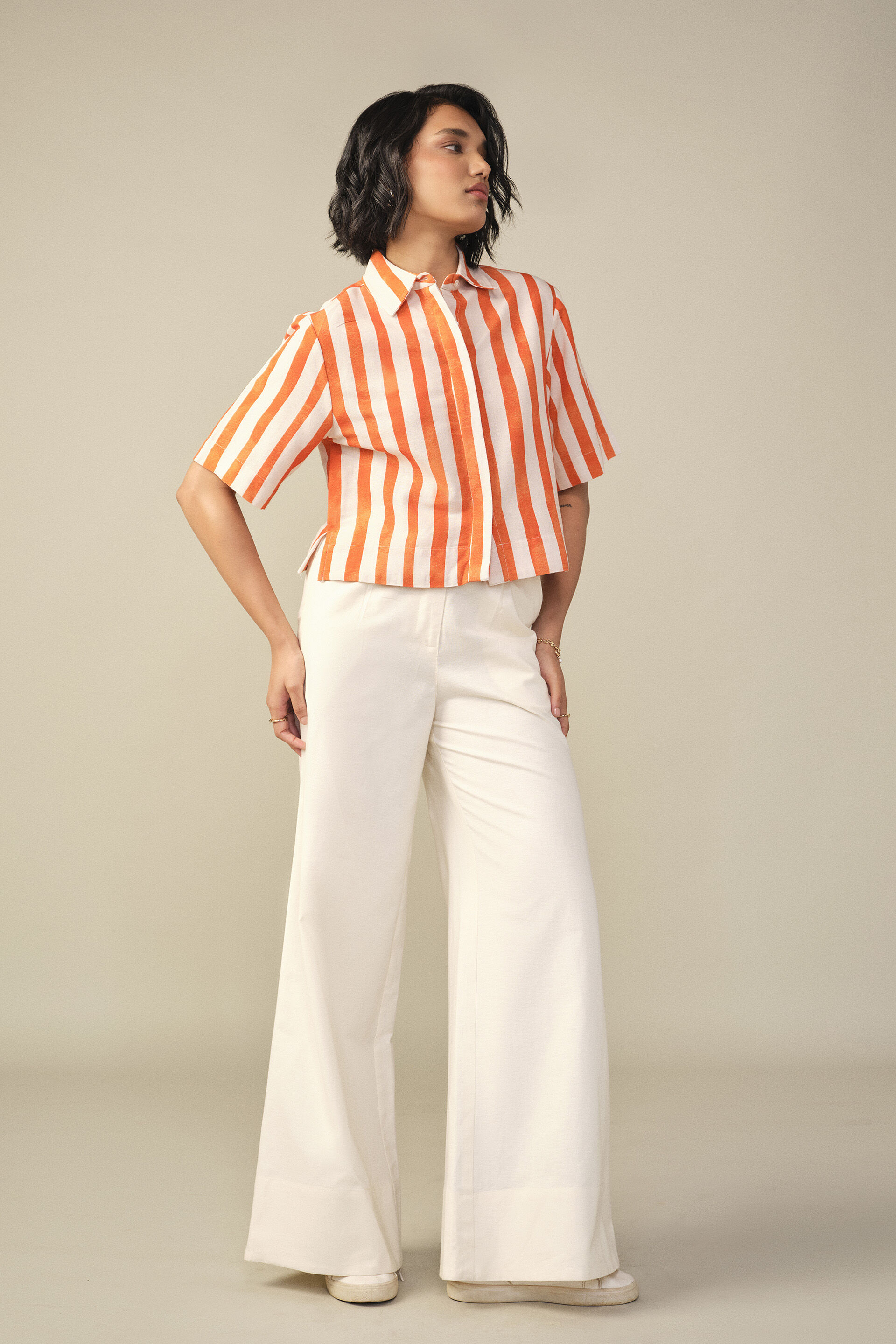 Striped Crop Shirt in Orange, Orange, image 5